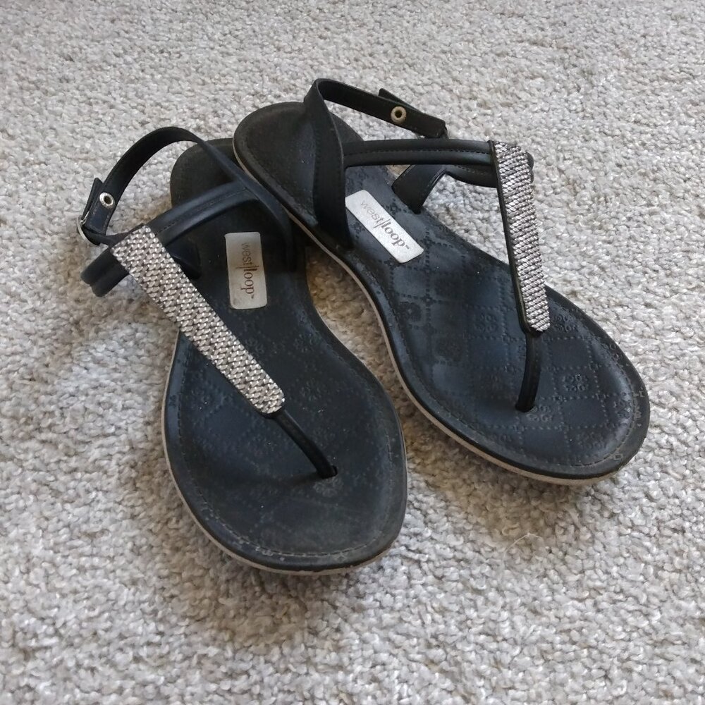 West Loop Women's Black and Silver Sandal Size 6